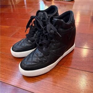 Guess Black Quilted Wedge Sneakers